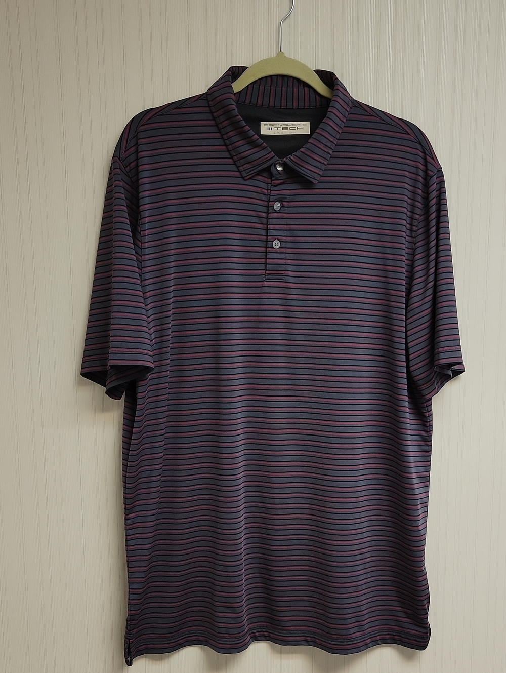 Carnoustie Tech Men's Striped Polo Shirt - Black Grey Red Large Golf Performance